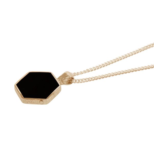 Yellow Gold Whitby Jet Hexagonal Double Sided Pendant