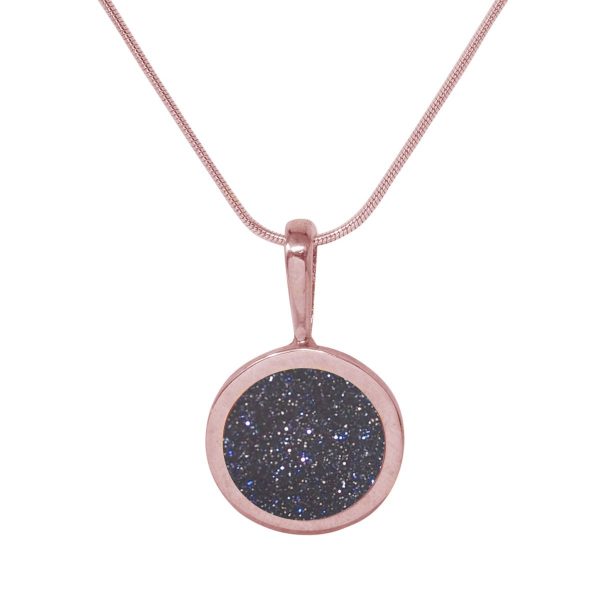 Rose Gold Blue Goldstone Round Pendant