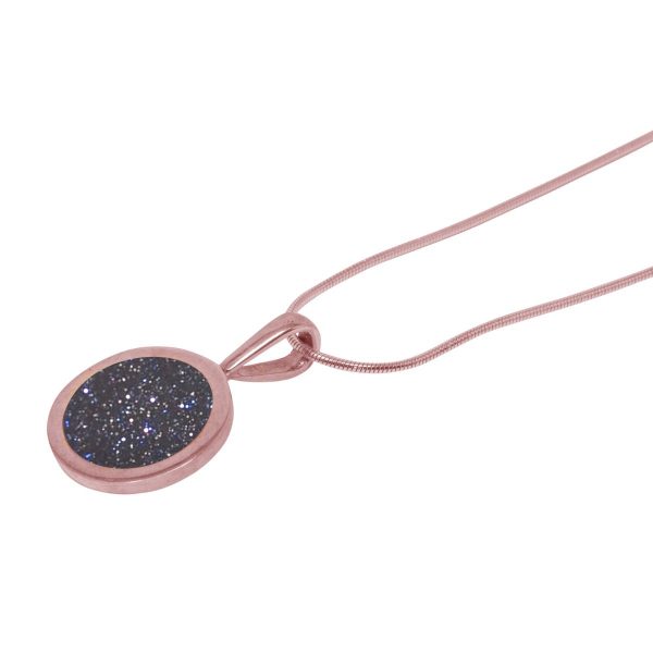 Rose Gold Blue Goldstone Round Pendant