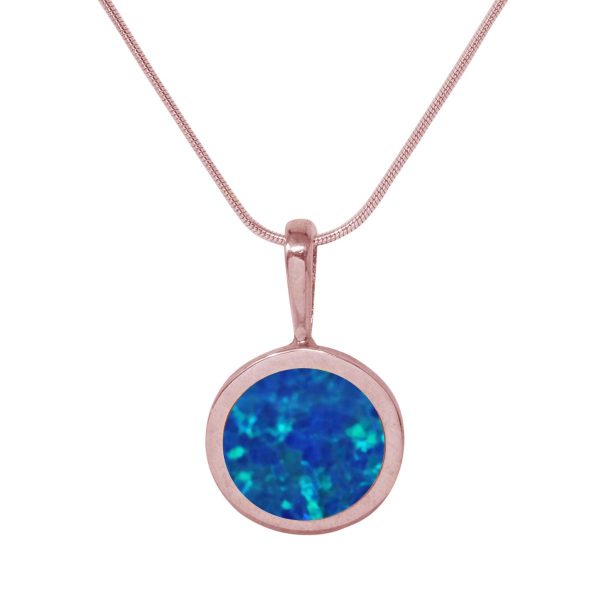 Rose Gold Opalite Cobalt Blue Round Pendant