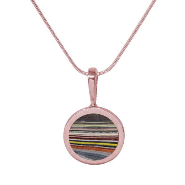 Rose Gold Fordite Round Pendant