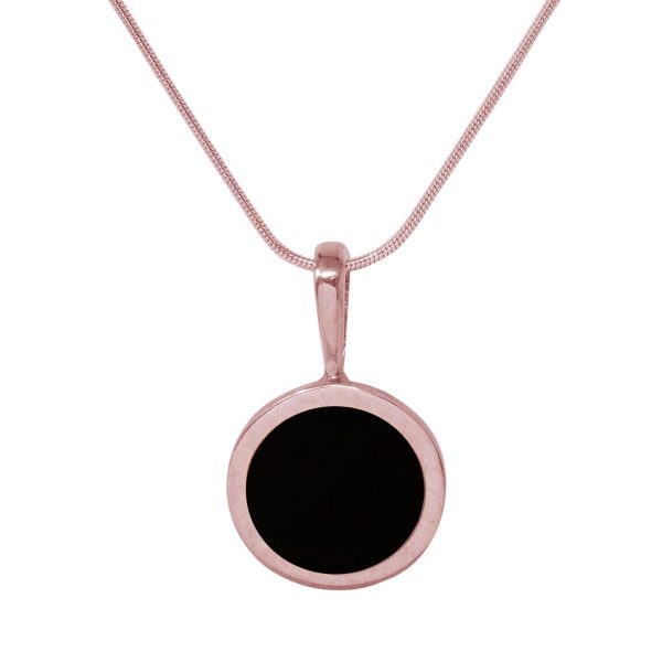 Rose Gold Whitby Jet Round Pendant