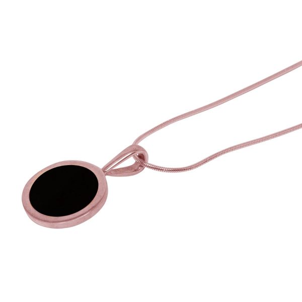 Rose Gold Whitby Jet Round Pendant