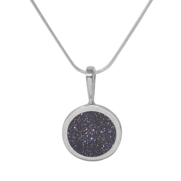 Silver Blue Goldstone Round Pendant