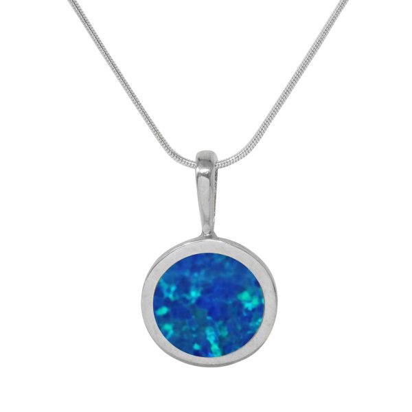 Silver Cobalt Blue Opalite Round Pendant