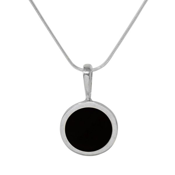 Silver Whitby Jet Round Pendant