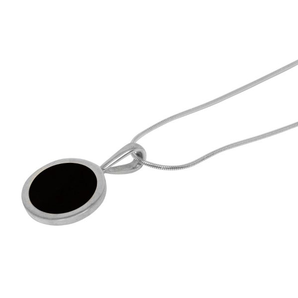 Silver Whitby Jet Round Pendant