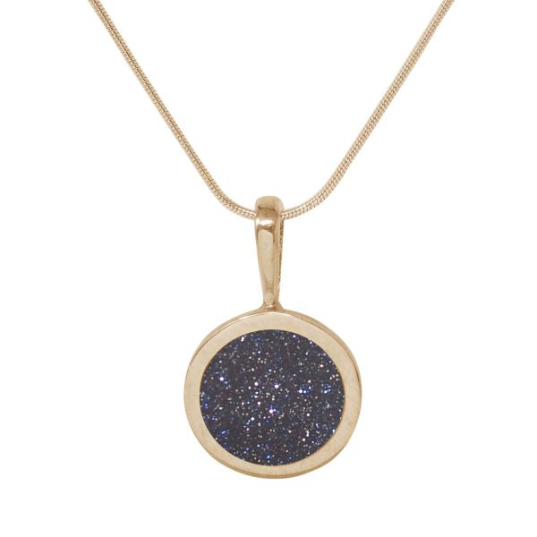 Yellow Gold Blue Goldstone Round Pendant