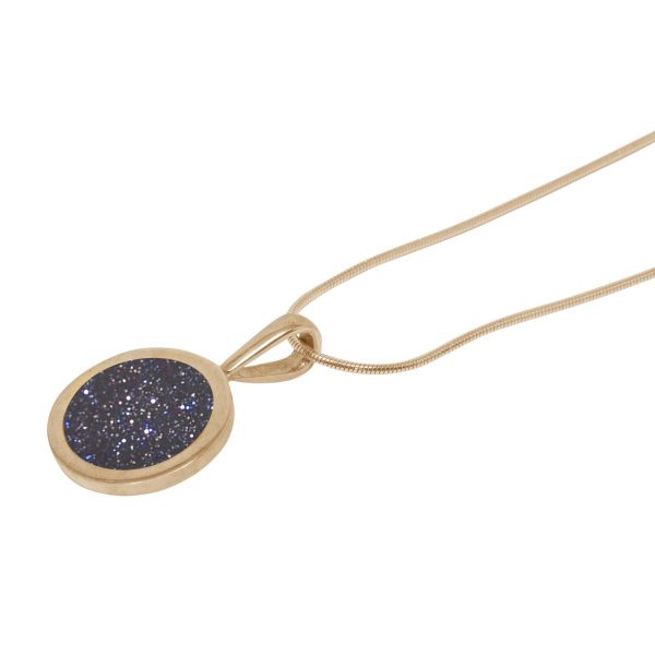 Yellow Gold Blue Goldstone Round Pendant