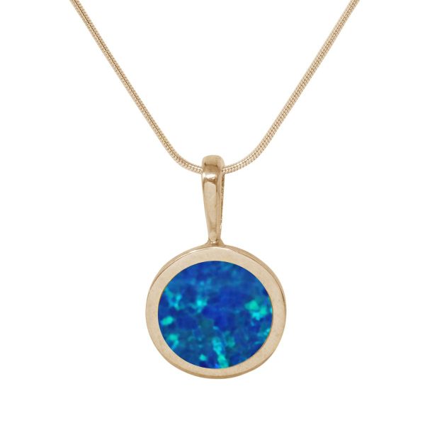 Yellow Gold Opalite Cobalt Blue Round Pendant