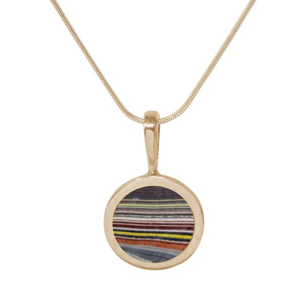 Yellow Gold Fordite Round Pendant