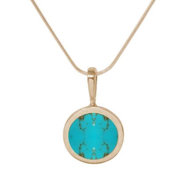 Yellow Gold Turquoise Round Pendant