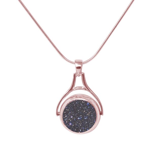 Rose Gold Blue Goldstone Round Double Sided Pendant