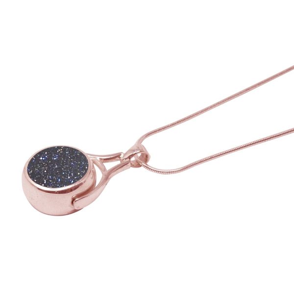 Rose Gold Blue Goldstone Round Double Sided Pendant