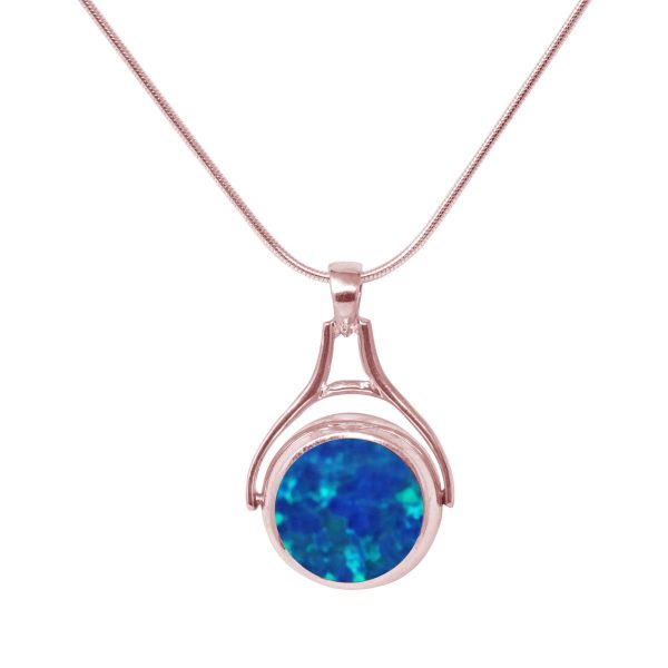 Rose Gold Opalite Cobalt Blue Round Double Sided Pendant