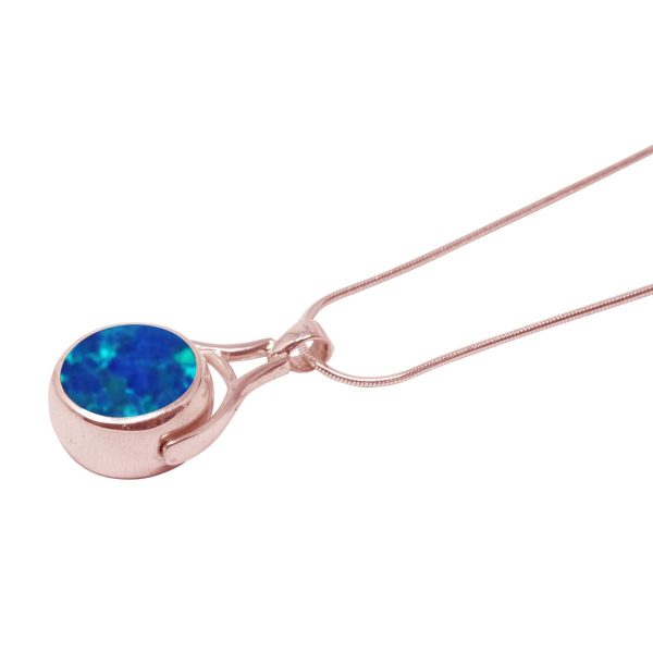 Rose Gold Opalite Cobalt Blue Round Double Sided Pendant