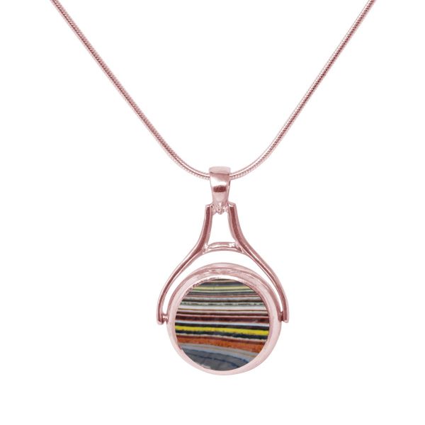 Rose Gold Fordite Round Double Sided Pendant