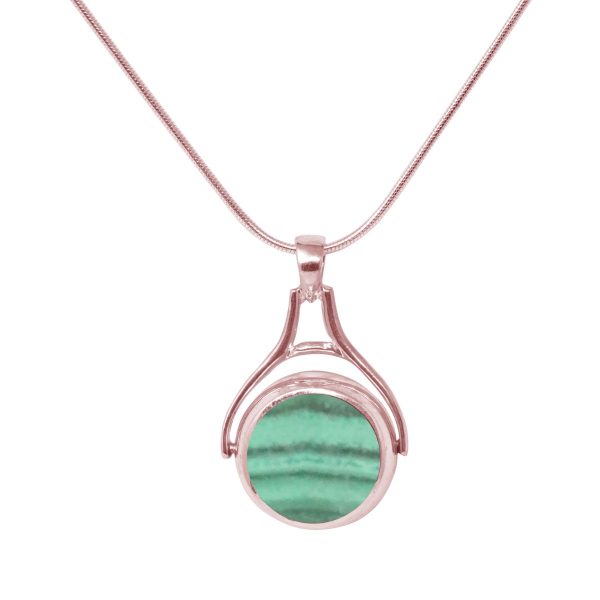 Rose Gold Malachite Round Double Sided Pendant