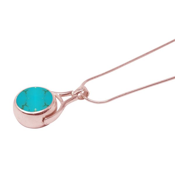 Rose Gold Turquoise Round Double Sided Pendant