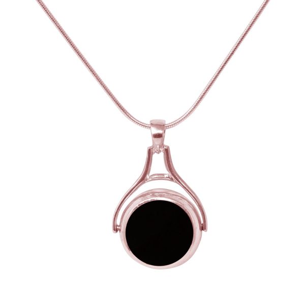 Rose Gold Whitby Jet Round Double Sided Pendant