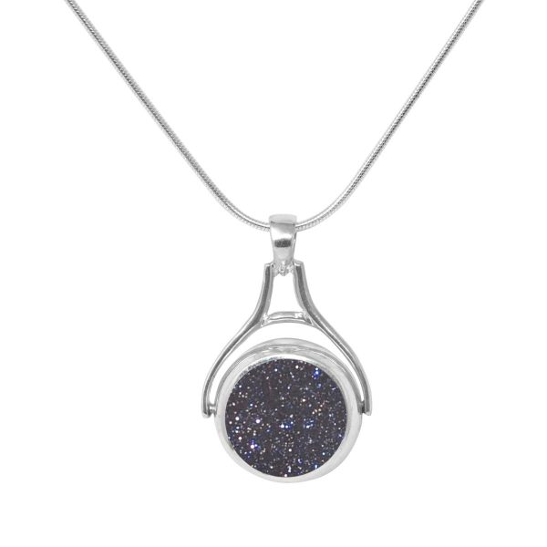 Silver Blue Goldstone Round Double Sided Pendant