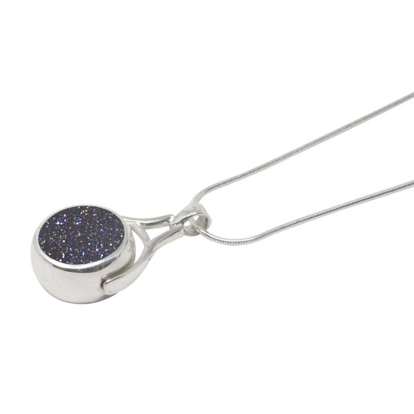 Silver Blue Goldstone Round Double Sided Pendant