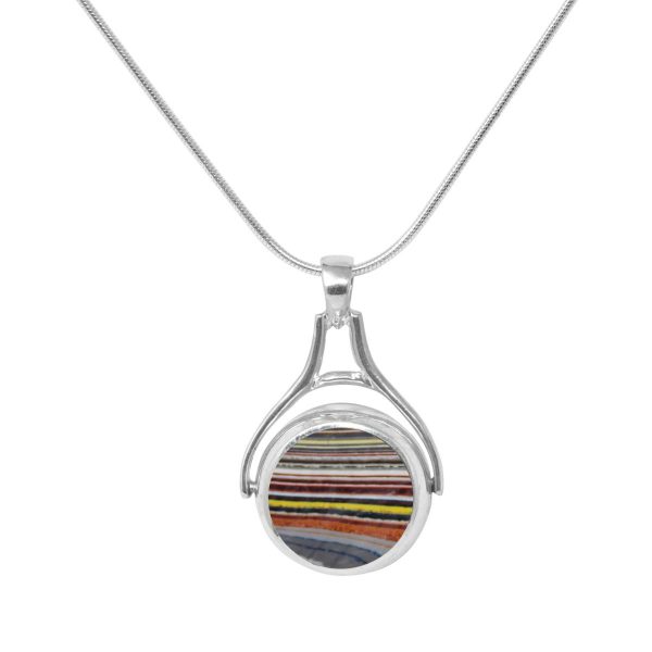 Silver Fordite Round Double Sided Pendant