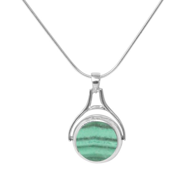 Silver Malachite Round Double Sided Pendant