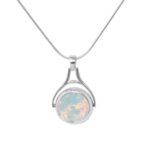 Silver Opalite Sun Ice Round Double Sided Pendant