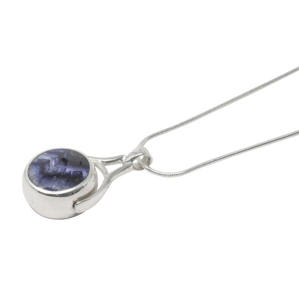 White Gold Blue John Round Double Sided Pendant