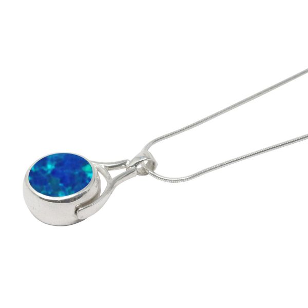 White Gold Opalite Cobalt Blue Round Double Sided Pendant