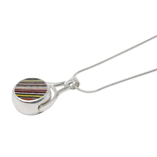 White Gold Fordite Round Double Sided Pendant