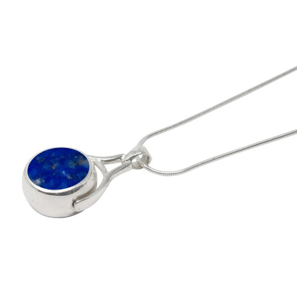 White Gold Lapis Round Double Sided Pendant