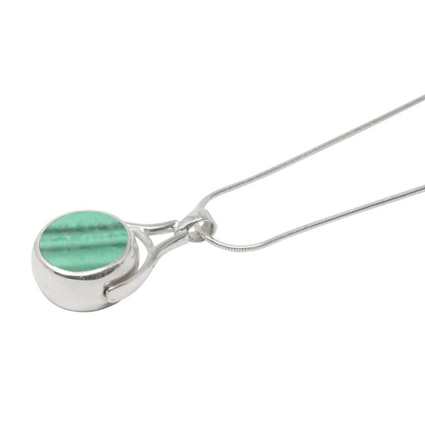 White Gold Malachite Round Double Sided Pendant