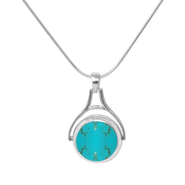 White Gold Turquoise Round Double Sided Pendant