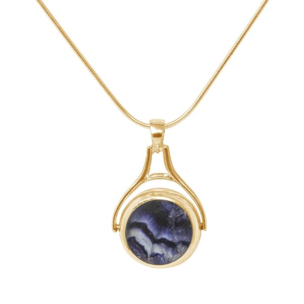 Yellow Gold Blue John Round Double Sided Pendant
