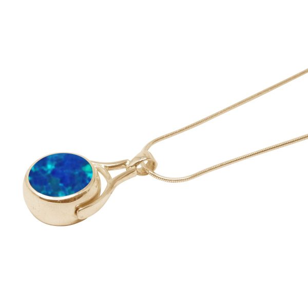 Yellow Gold Cobalt Blue Opalite Round Double Sided Pendant