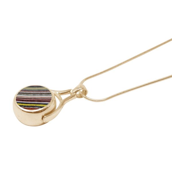 Yellow Gold Fordite Round Double Sided Pendant