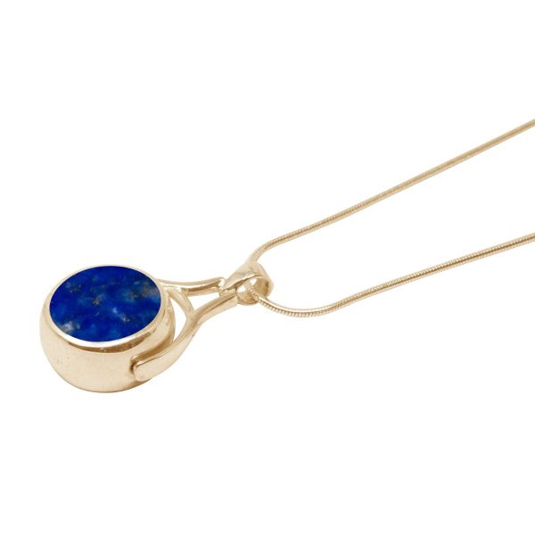 Yellow Gold Lapis Round Double Sided Pendant