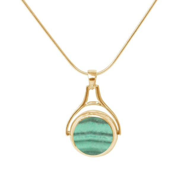 Yellow Gold Malachite Round Double Sided Pendant