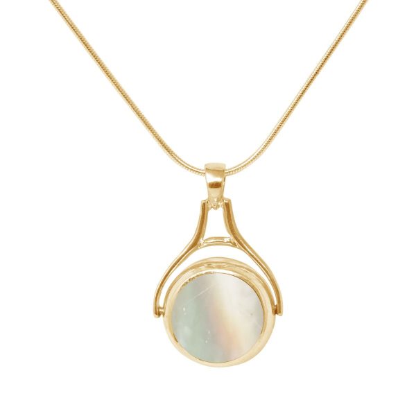 Yellow Gold Mother of Pearl Round Double Sided Pendant