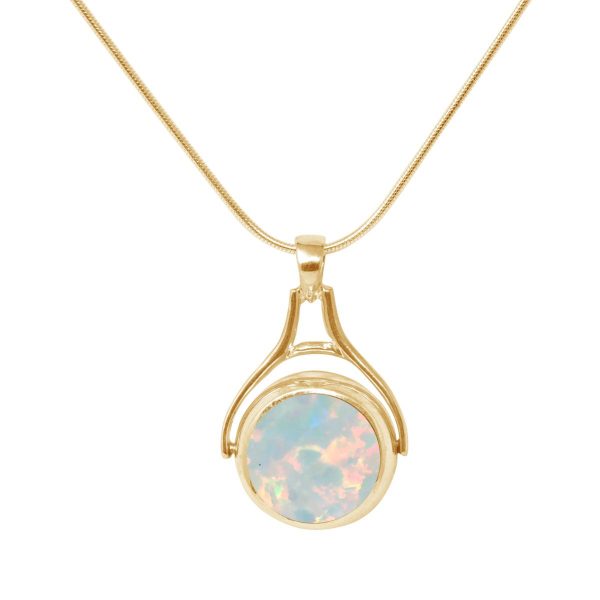 Yellow Gold Opalite Sun Ice Round Double Sided Pendant