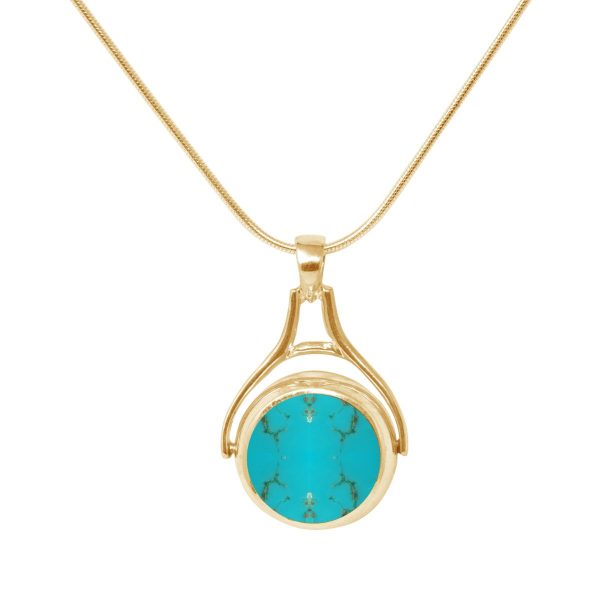 Yellow Gold Turqoise Round Double Sided Pendant