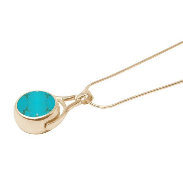 Yellow Gold Turquoise Round Double Sided Pendant