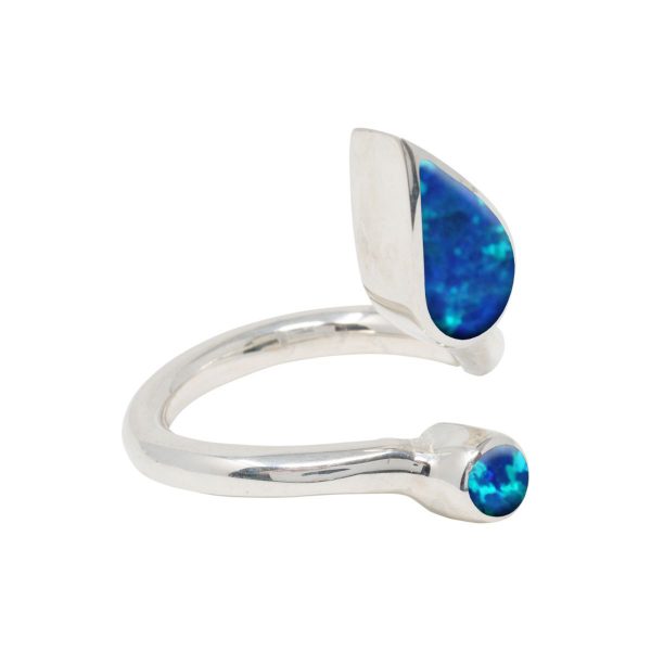 White Gold Opalite Cobalt Blue Twist Ring