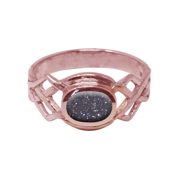 Rose Gold Blue Goldstone Oval Stone Celtic Ring