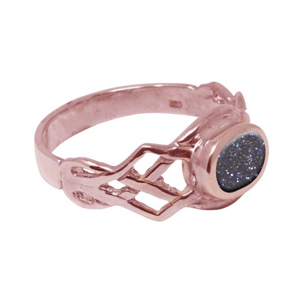 Rose Gold Blue Goldstone Oval Stone Celtic Ring