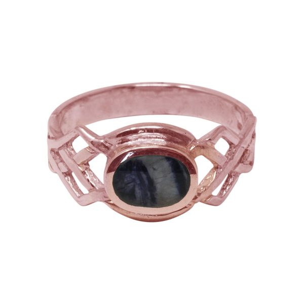 Rose Gold Blue John Oval Stone Celtic Ring