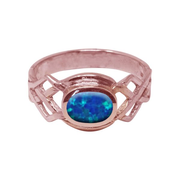 Rose Gold Opalite Cobalt Blue Oval Stone Celtic Ring