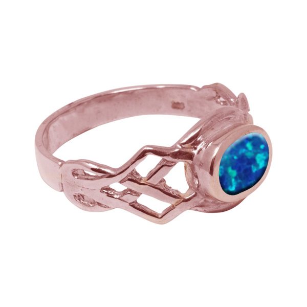 Rose Gold Opalite Cobalt Blue Oval Stone Celtic Ring